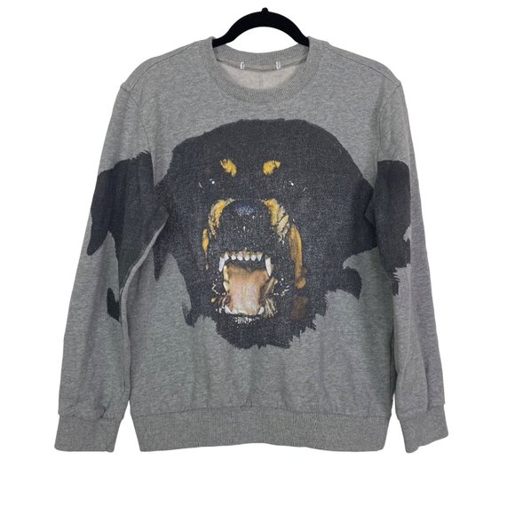 Unbranded Other - Rottweiler Dog Print on Gray French Terry Fleece Pullover Crew neck Sweatshirt M